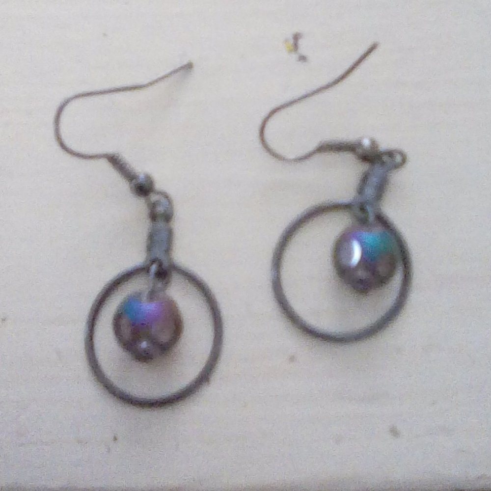 💮Black hoop and Luminescent rainbow ball Earrings